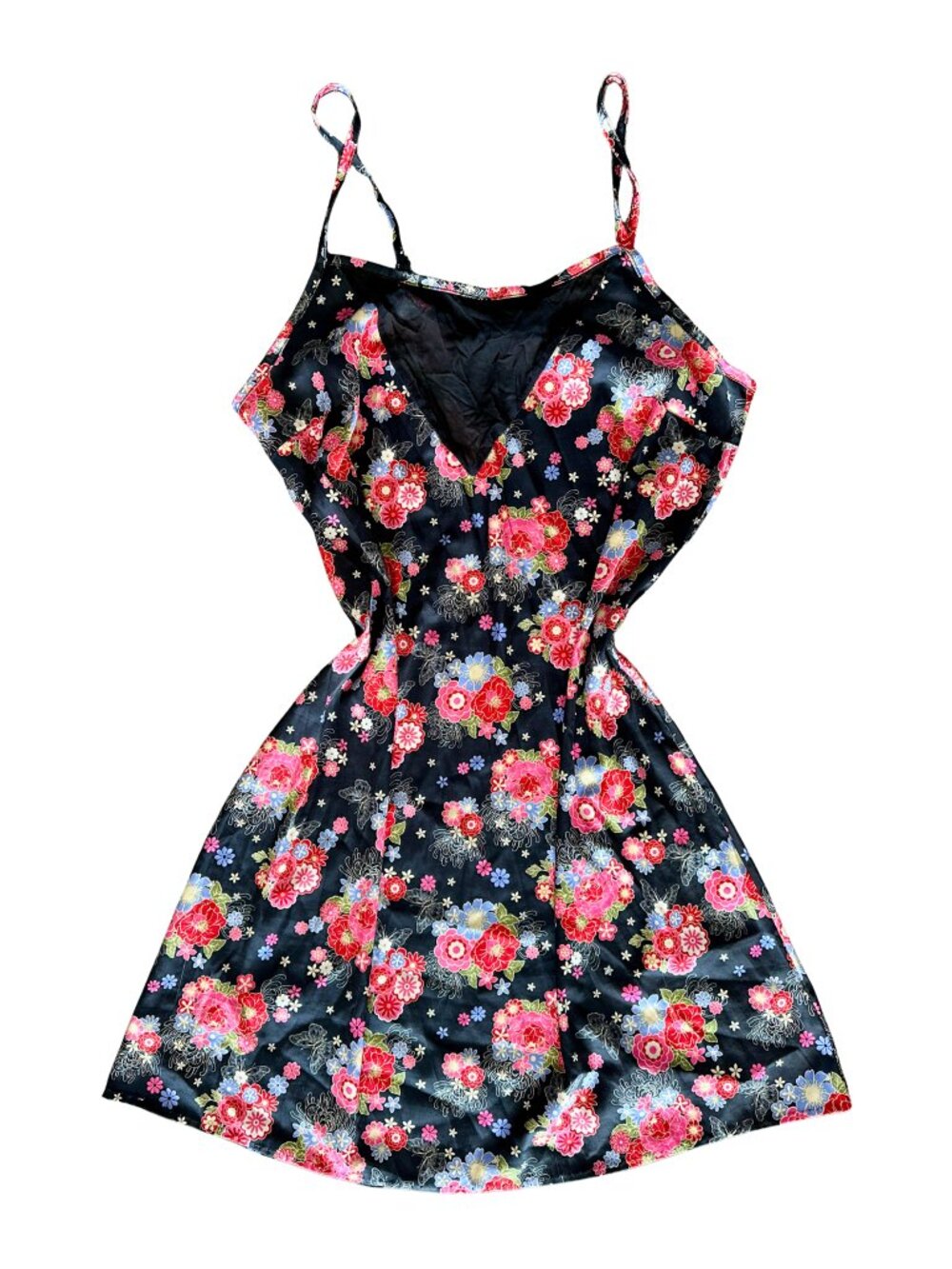 🪷 Y2K Vintage Floral Butterfly Slip Dress Asian Oriental Print Satin